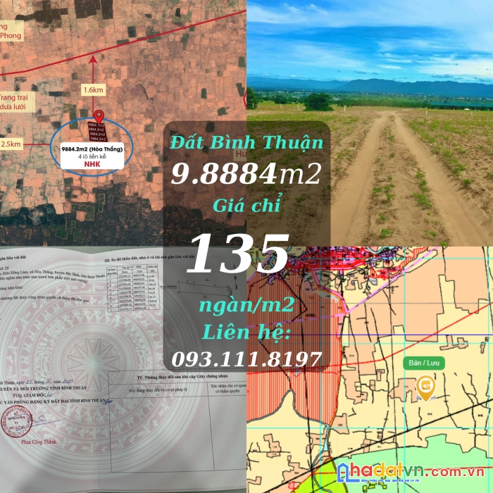 Bán đất gần 1 mẫu đất ở bình thuận, sổ sẵn, đường thê hiện trên sổ.