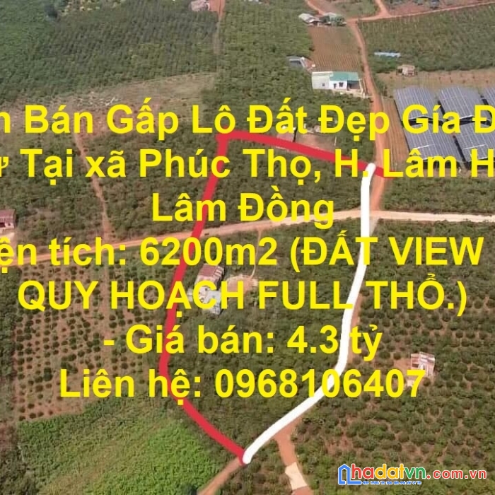 Cần bán gấp lô đất đẹp gía đầu tư tại xã phúc thọ, h. lâm hà, lâm đồng