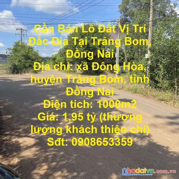 Cần bán lô đất vị trí đắc địa tại trảng bom, đồng nai