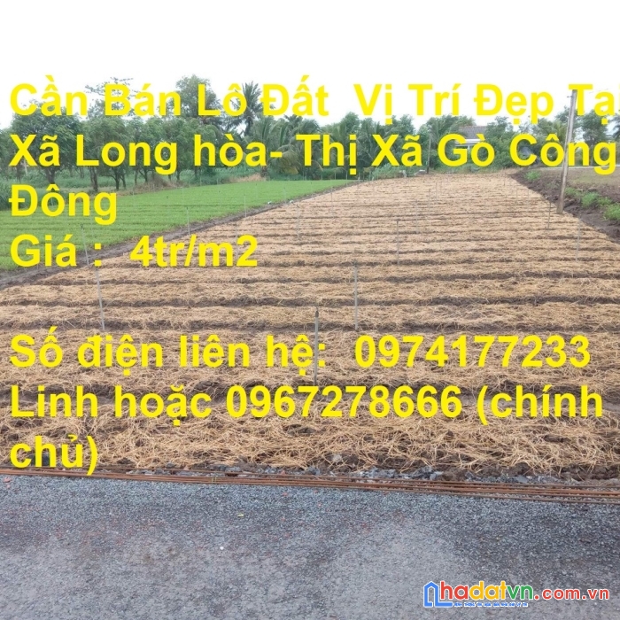Cần bán lô đất vị trí đẹp tại xã long hòa- thị xã gò công đông