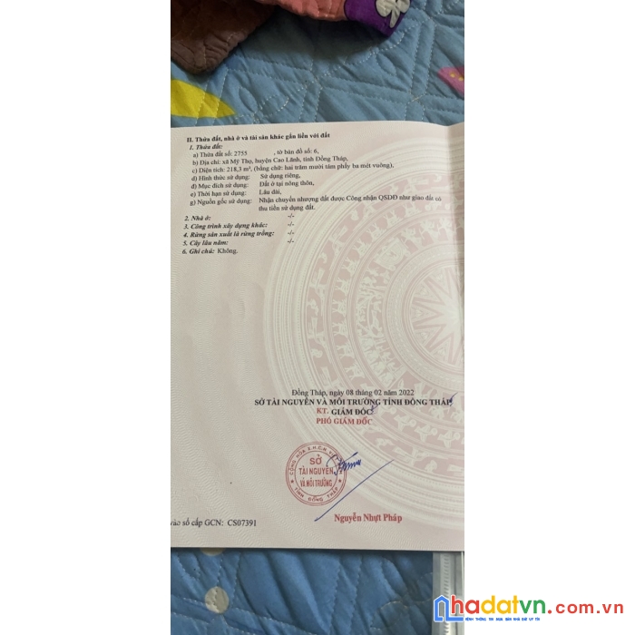 Chính chủ cần bán đất dẹp giá rẻ tại huyện cao lãnh - tỉnh đồng tháp