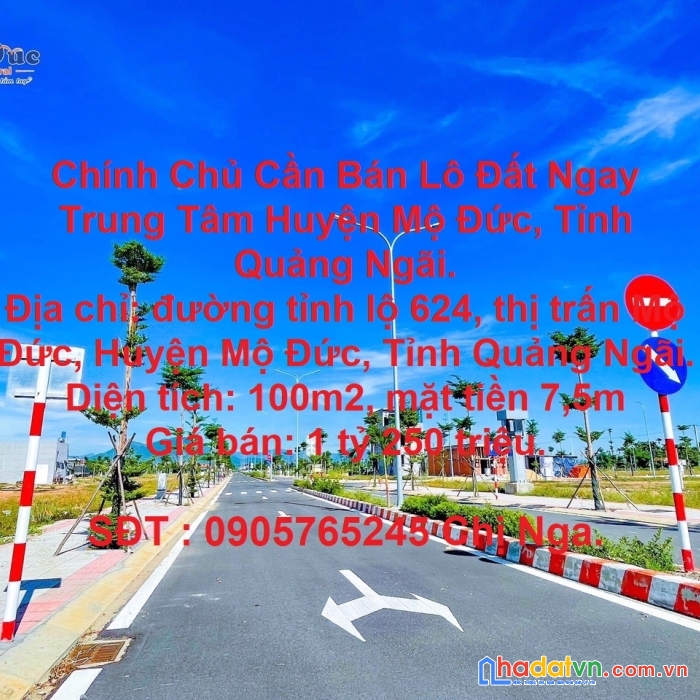 Chính chủ cần bán lô đất ngay trung tâm huyện mộ đức, tỉnh quảng ngãi.