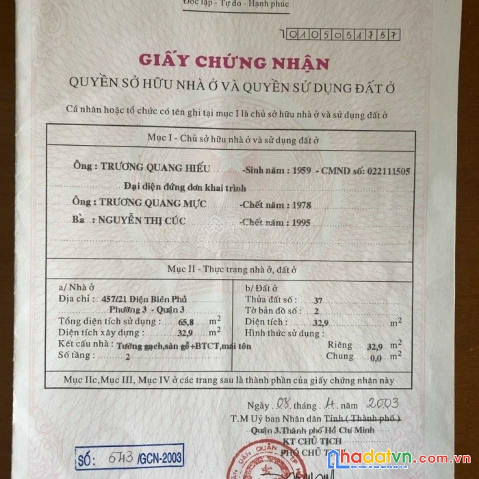 Bán nhà 2 mặt hẻm 3m đường điện biên phủ, quận 3, khu dân cư sầm uất, cn 33m2, giá 5.4 tỷ