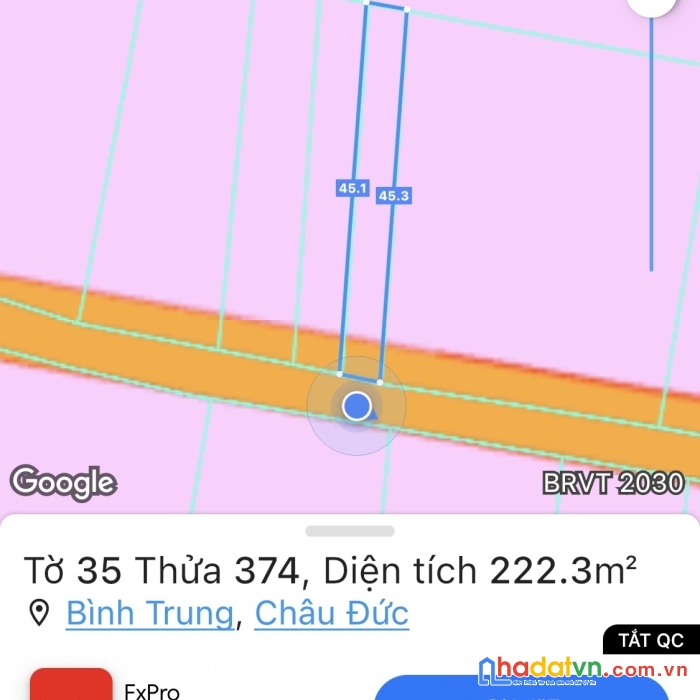 Lô đất xã kim long, huyện châu đức, sổ đỏ, giá rẻ