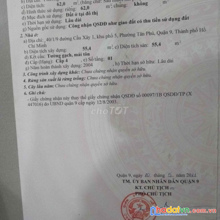 Chính chủ bán nhà đường cầu xây, phường tân phú (quận 9 cũ), thành phố thủ đức, tp hồ chí minh