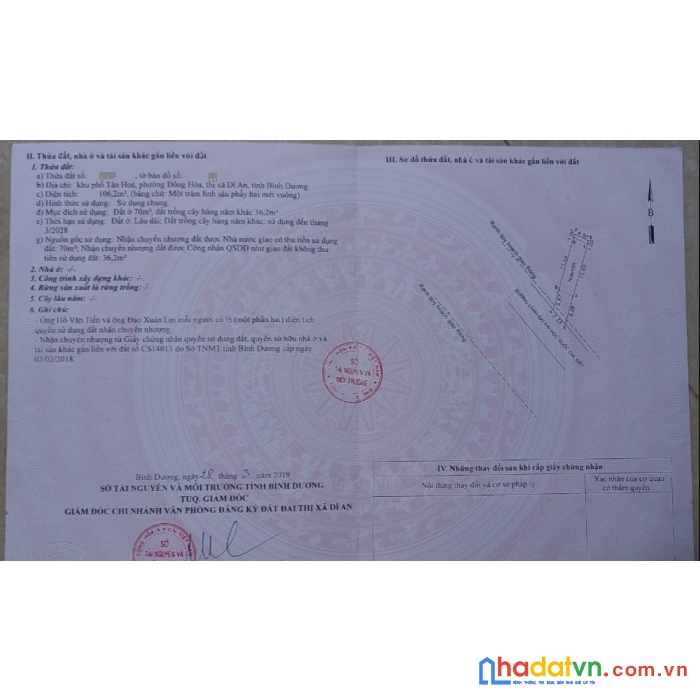 Bán đất mt đường lương định của, phường đông hòa, dĩ an, bình dương diện tích 106m2