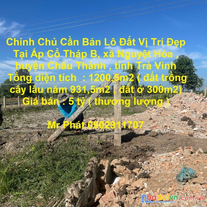 Chính chủ cần bán lô đất vị trí đẹp tại  huyện châu thành, tỉnh trà vinh