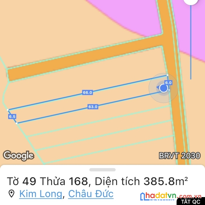 Đất lô bình trung, huyện châu đức, brvt đường nhựa, dân cư đông