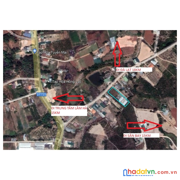 1500m2 có thổ cư- 2 mặt tiền, cách đà lạt 18 km, cách sân bay 15km