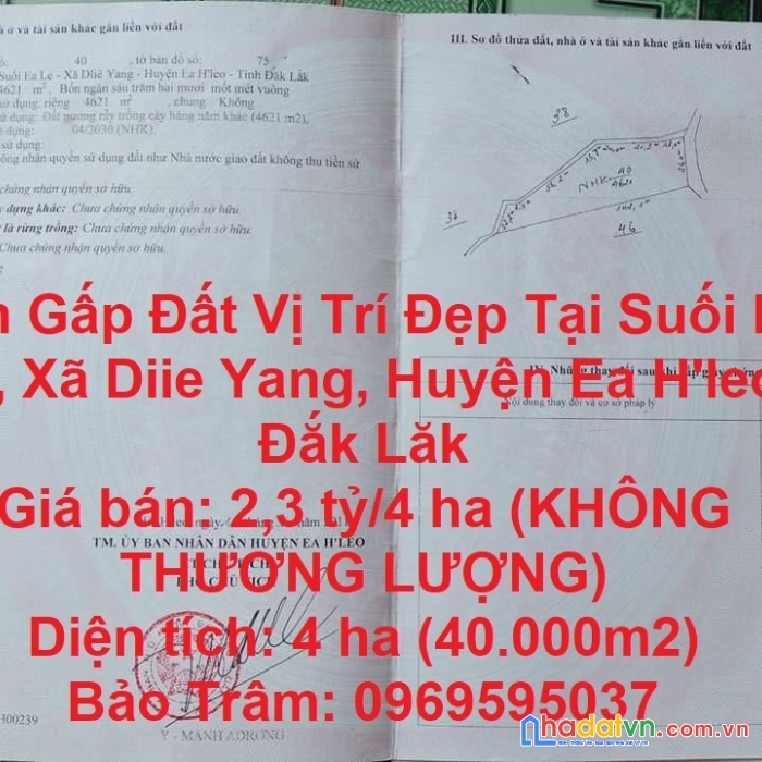 Bán gấp đất vị trí đẹp tại suối ea le, xã diie yang, huyện ea h'leo, đắk lăk