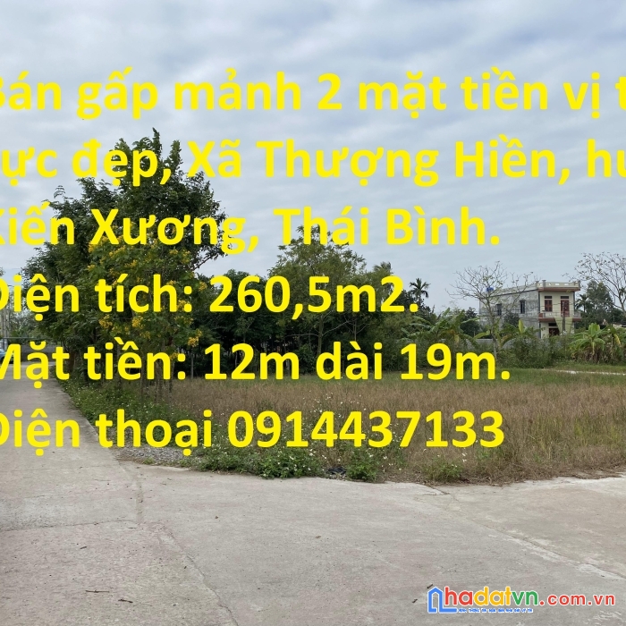 Bán gấp mảnh 2 mặt tiền vị trí cực đẹp, xã thượng hiền, huyện kiến xương, thái bình.