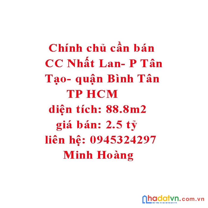 Chính chủ cần bán cc nhất lan- p tân tạo- quận bình tân- tp hcm