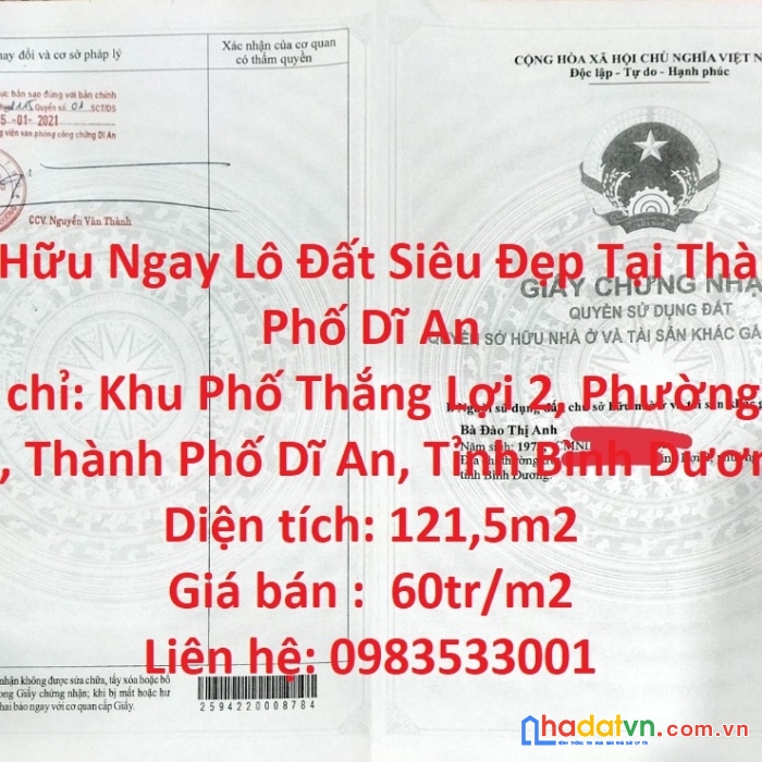 Sở hữu ngay lô đất siêu đẹp tại thành phố dĩ an