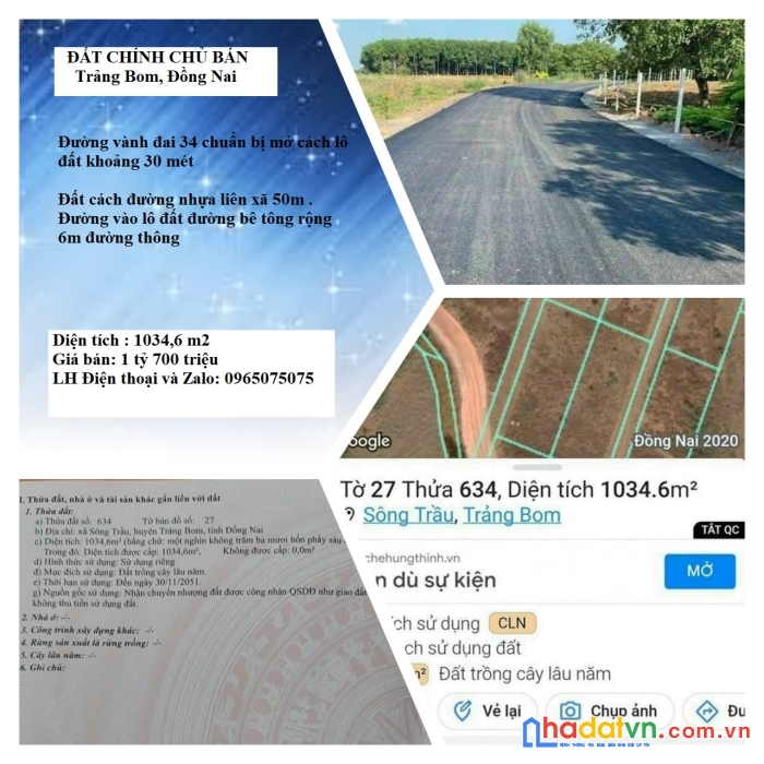 Bán đất chính chủ huyện trảng bom tỉnh đồng nai