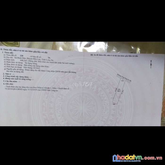 Chính chủ cần bán đất mặt tiền vị trí đẹp tại tỉnh : long an