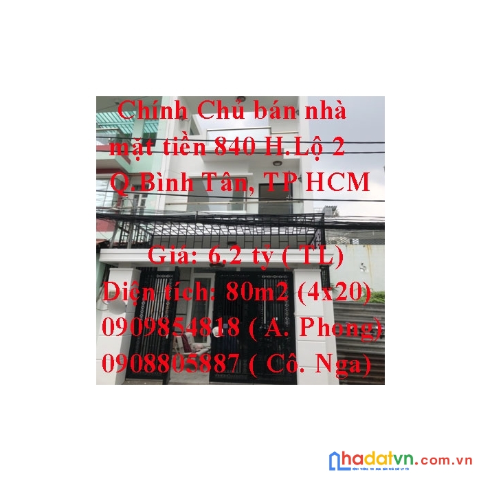 Chính chủ bán nhà 2,5 tấm, mặt tiền 840 hương lộ 2, bình tân, giá tốt