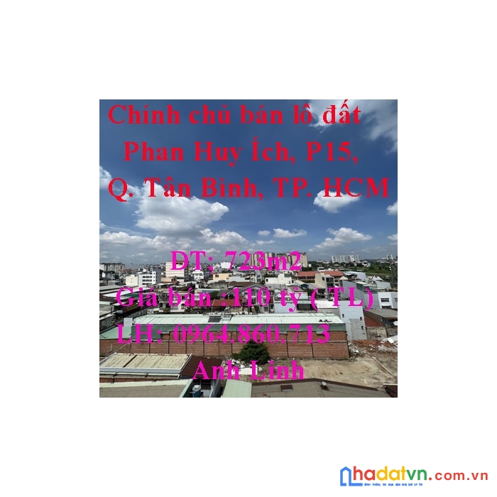 Chính chủ bán lô đất số 117 phan huy ích, p15, quận tân bình, tp. hồ chí minh