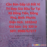 Cần bán gấp lô đất vị trí đẹp giá đầu tư tại xã đồng tiến, đồng phú, bình phước