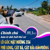 Chính chủ bán mảnh đất 191.3m2 full thổ cư lô góc mặt đường 356 phù long, cát bà