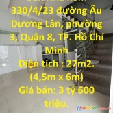 Cần bán nhà hẻm 330/4/23 âu dương lân,  phường 3 quận 8 tp. hồ chí minh