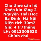 Cho thuê căn hộ khép kin tầng 2 phố nguyễn thái học, gần cửa nam.