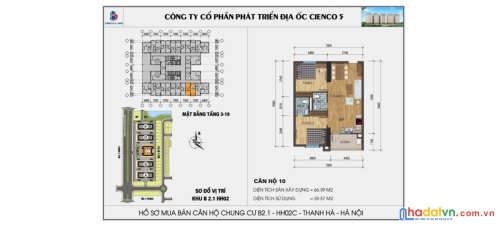Bán căn hộ 66m² - 2 phòng ngủ, 2 vệ sinh - tòa  b2.1 (khu 5 tòa mới) chung cư thanh hà